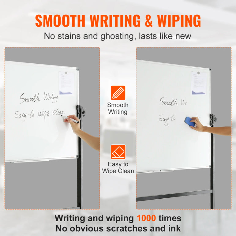 SucceBuy Rolling Magnetic Whiteboard Double-Sided Mobile Whiteboard 360° Reversible Adjustable Height Dry Erase Board for School