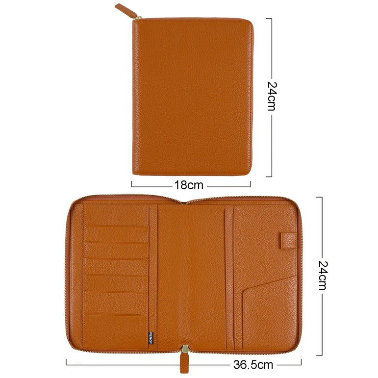 Moterm Genuine Pebbled Grain Leather A5 Zip Cover with Top Pocket Cowhide Planner Zipper Notebook Organizer Agenda Journal Diary