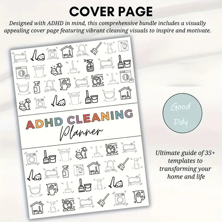 ADHD Cleaning Planner Bundle – Includes Home Cleaning Schedule, Weekly, Monthly, Year-Round Cleanliness Tips, Family Chore Chart