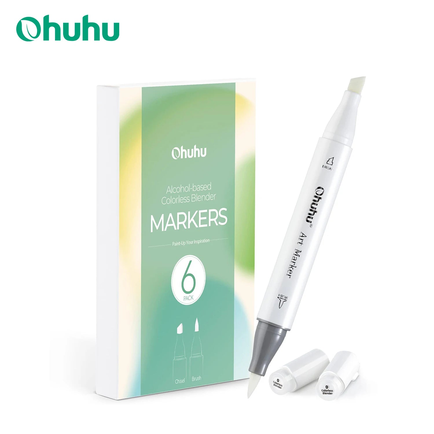 Ohuhu Honolulu Colorless Blender Marker Pack of 6 Alcohol Based Ink No.0 Clear Blender for Adding Highlights Textures Erasing