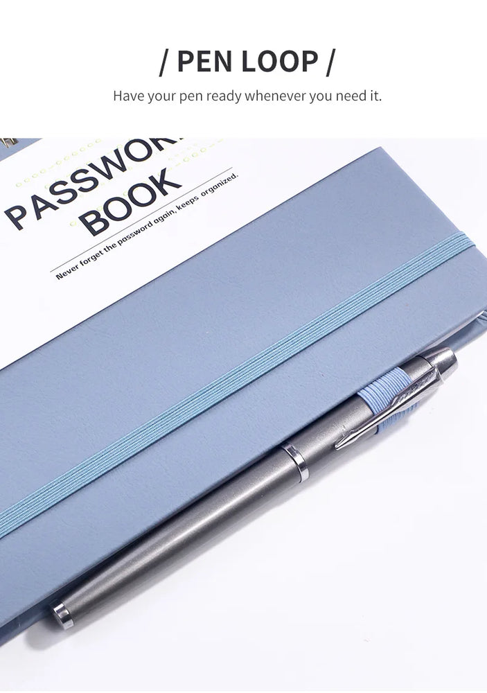 Spiral Password Keeper Book 56 Sheets Alphabetical Tabs Notebook PU Leather Cover Pen Holder Secure Internet Password Organizer