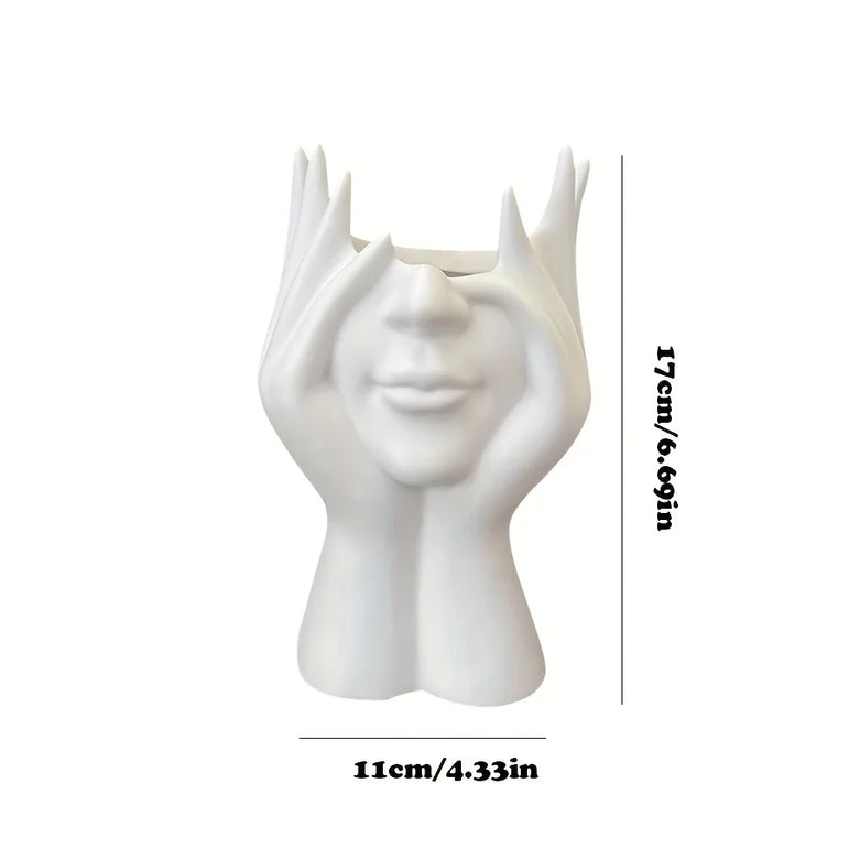 Abstract Face Design Plastic Pen Holder & Makeup Brush Organizer - Multi-Functional Decorative Art Sculpture