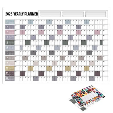 Yearly Planner 2025 Annual Year Wall Calendar with Stickers Horizontal Thick Paper Poster Calendar Schedule Organizer Planner