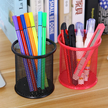 1Pcs Pencil Holder Office Desk Metal Mesh Square Round Pen Pot Cup Case Container Organiser Durable Pencil Case