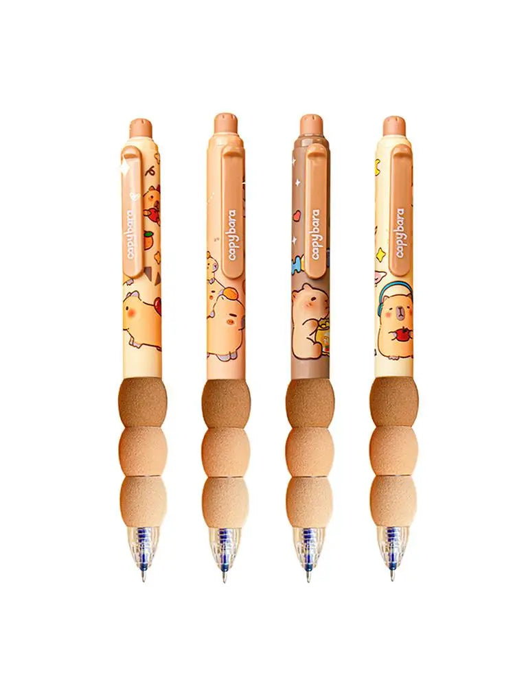 4Pcs Cute Cartoon Capybara Retractable Erasable Pens Cute Capybara Pens Nibs Blue Ink Writing Supplies Aesthetic Stationery