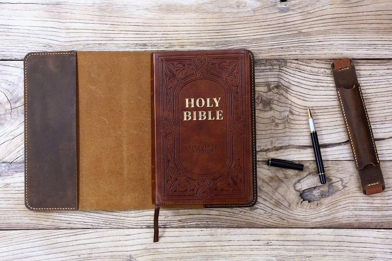 Personalized Leather cover for bible KJV , Custom leather holy bible book case cover christian gifts for men women Z04-LBBC05S