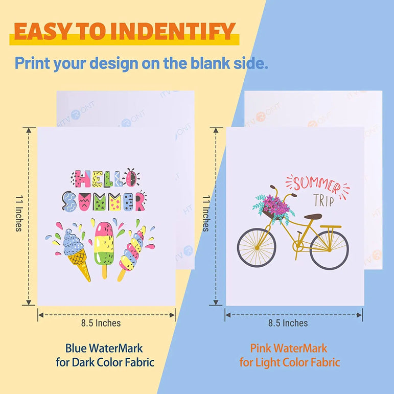 HTVRONT 20pcs Light&Dark Fabric 8.5x11in Heat Transfer Paper Sheets DIY Cotton T-Shirt Iron On Transfer Paper for Inkjet Printer