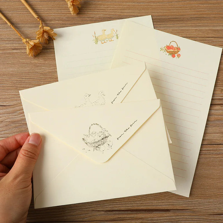 3 envelopes and 6 letter sets, animal patterned A5 letters, cute colored envelopes