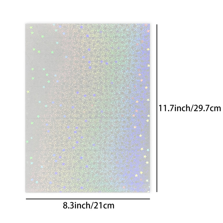 20 Sheets A4 Holographic Sand Star Cold Lamination Film 8.3×11.7 Inch Clear Self-Adhesive Vinyl Sticker Paper Waterproof Film