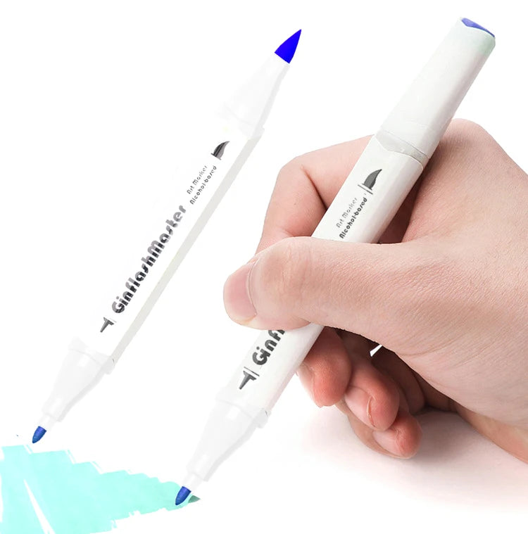 Ginflash Brush & Fine Comic Art Markers Brush Pen Sketch Alcohol Based Markers Dual Head Manga Drawing Art Supplies DP080