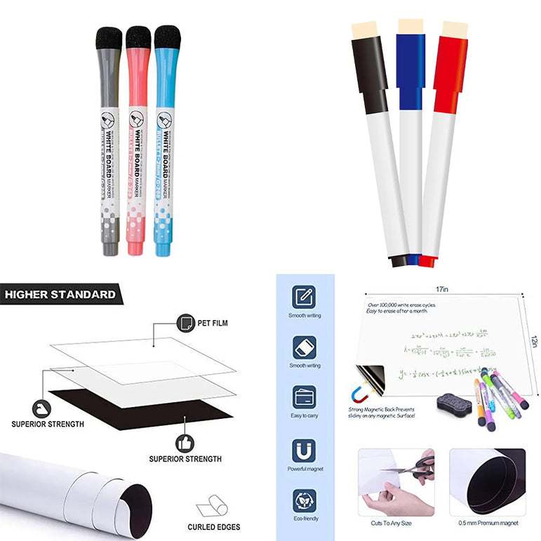 A4/A3 Magnetic Whiteboard Dry Erase White Board Markers Office Home Erasable Flexible Refrigerator Magnet Memo Message Board