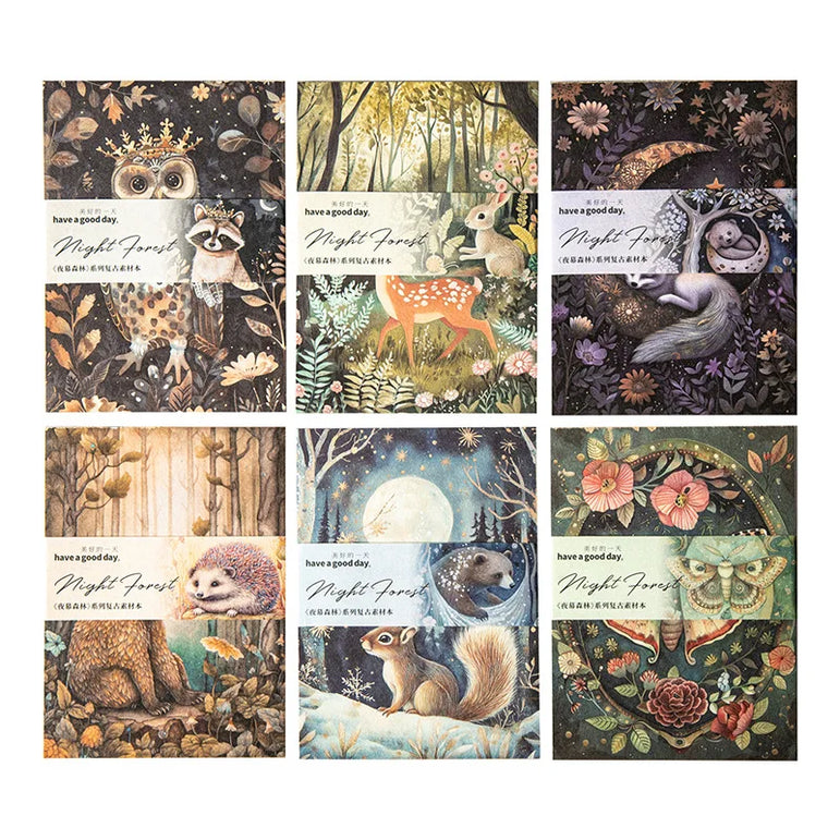 30pcs/lot Memo Pads Material Paper Night Forest Junk Journal Scrapbooking Cards Retro Background Decoration Paper
