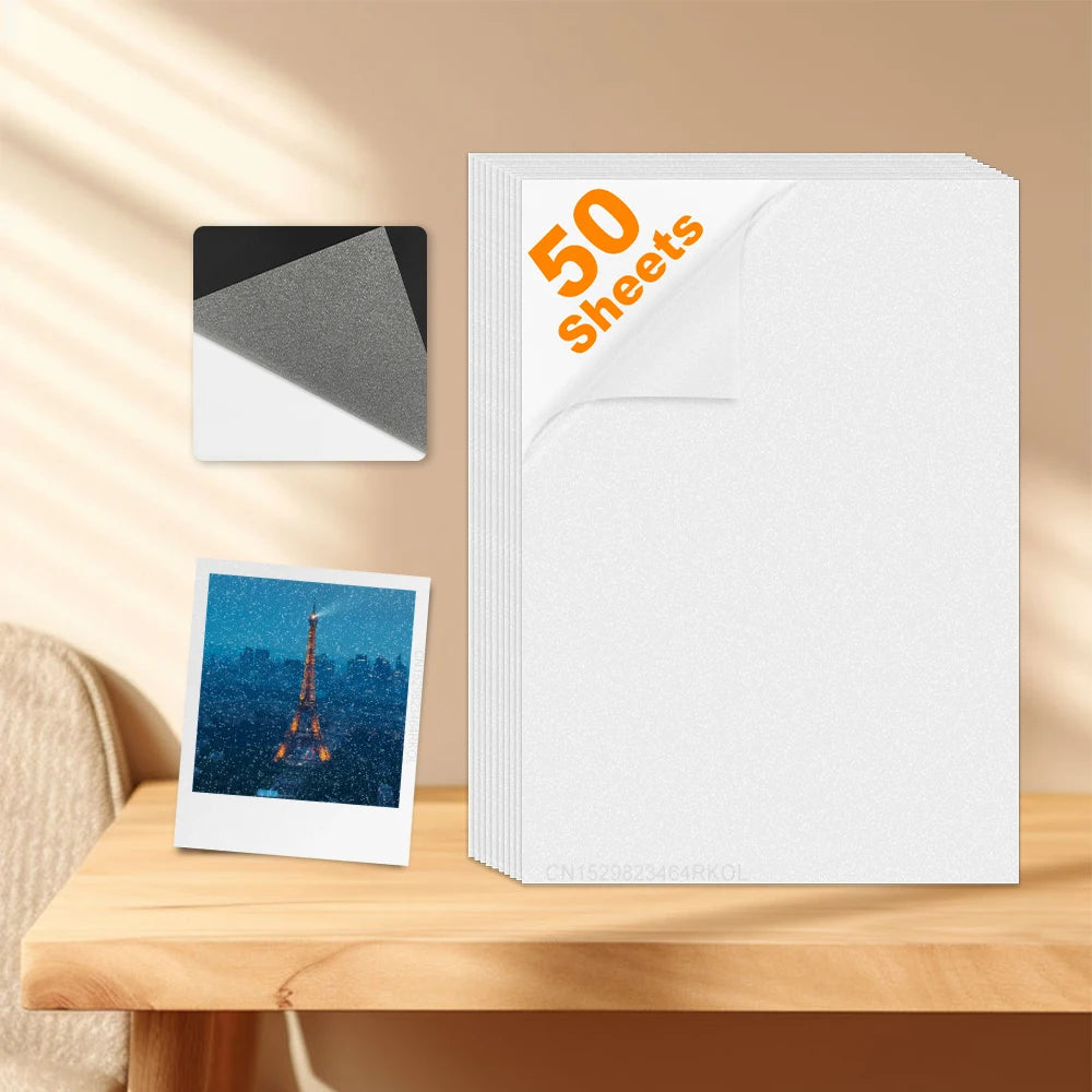 50 Sheets Glitter Cold Lminated Film Overlay Photo Paper Card DIY A4 Size Cold Laminating Sheet Waterproof Transparent Paper