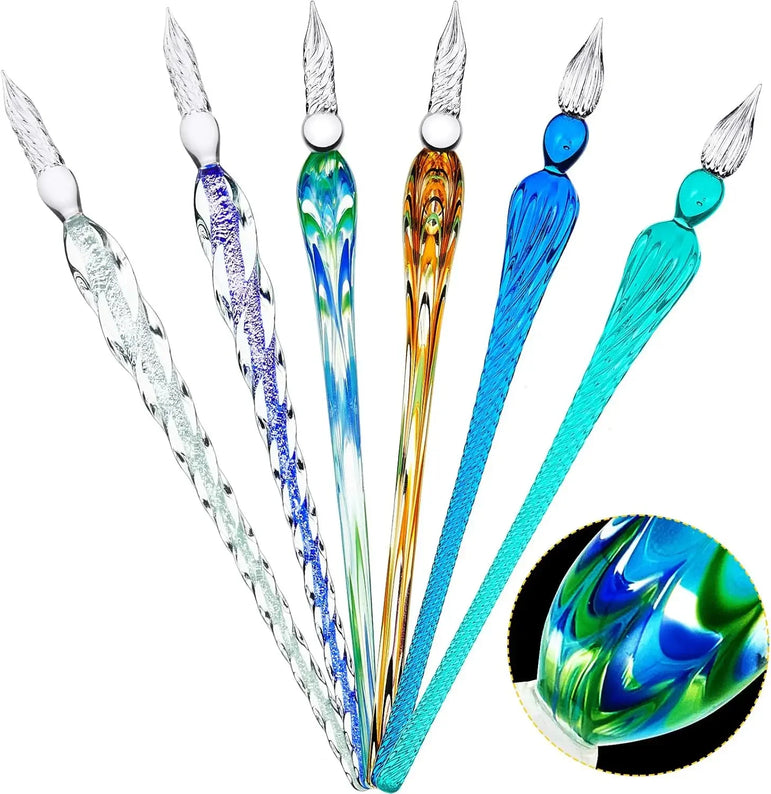 Hand-made glass dip pen 6 crystal glass signature pen Calligraphy glass pen dip pen Borosilicate sketch signature pen