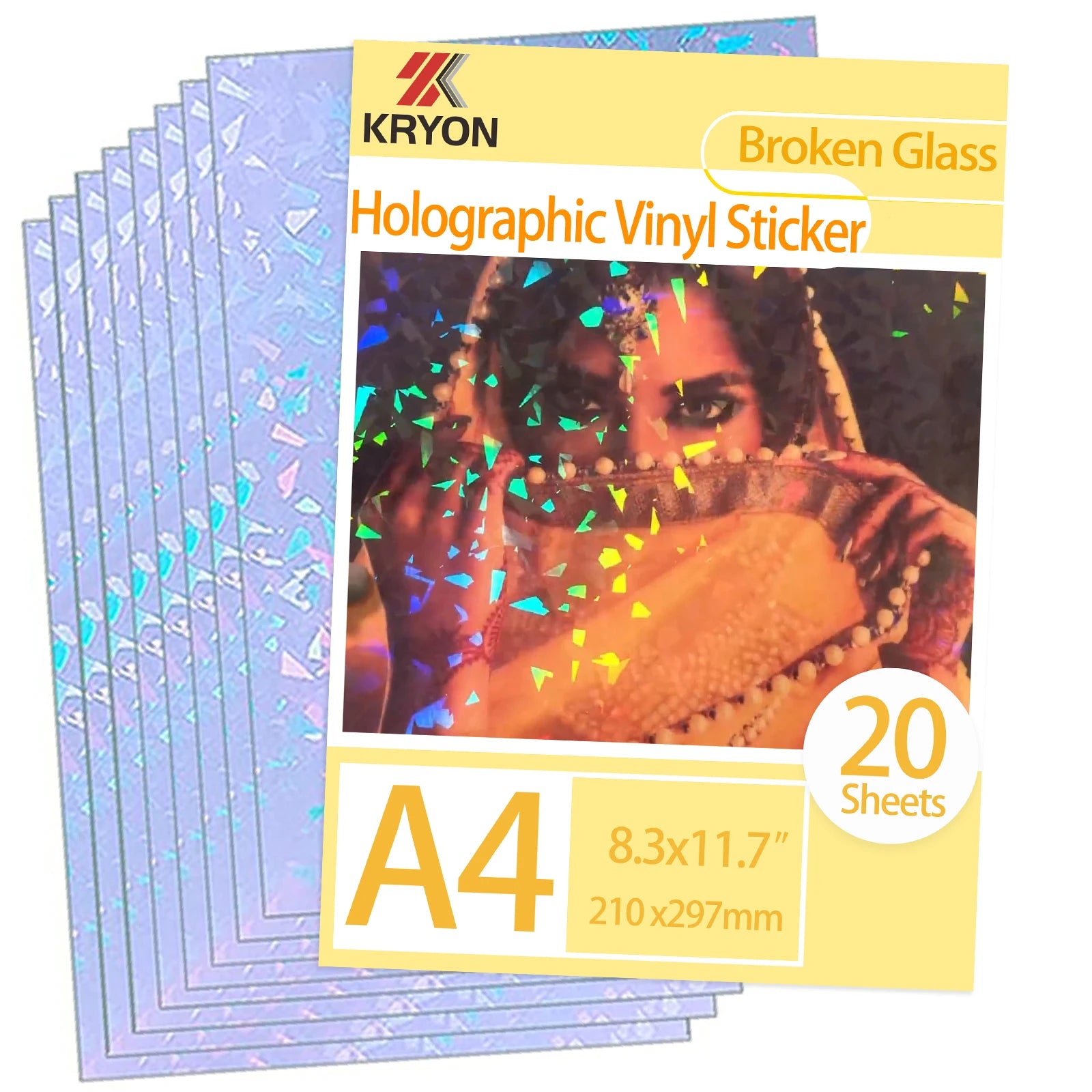 KRYON A4 20 Sheets Diamond Pattern Size:8.3x11.7 inch 210x297mm Holographic Sticker Paper Glitter Clear Cold Laminating Film
