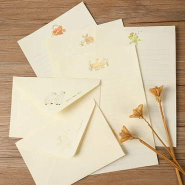 3 envelopes and 6 letter sets, animal patterned A5 letters, cute colored envelopes