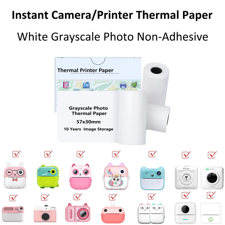 Self-Adhesive Instant Camera Print Refill Paper- Photo Printer Thermal Paper Rolls Instant Print Camera Refill Paper,57x30mm