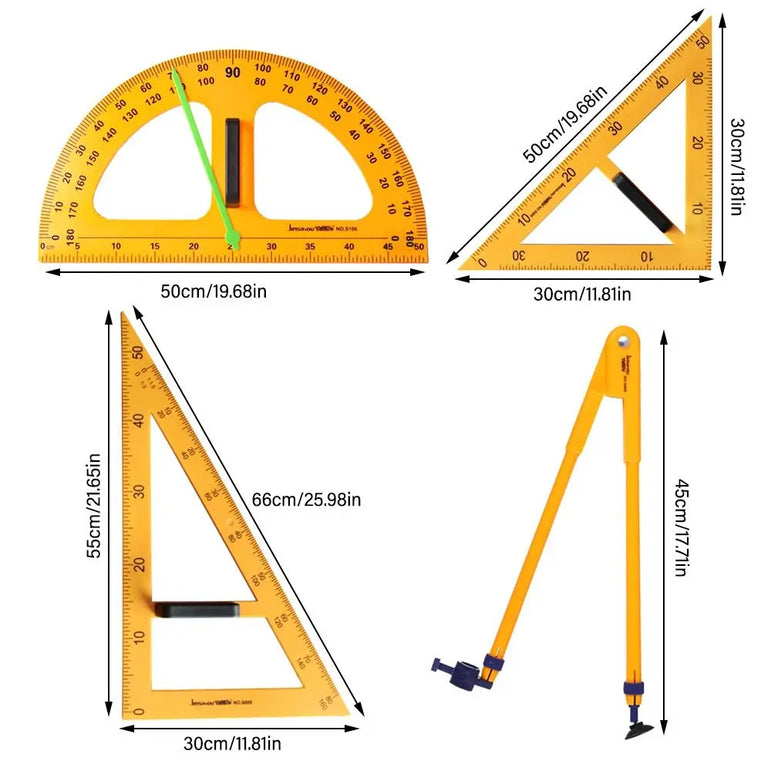 Large Triangular Ruler Professional Math Geometry Multifunction Compass Multi-Size Angle Protractor Teacher