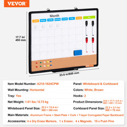 SucceBuy Whiteboard&Cork Board 2-in-1 Magnetic Dry Erase/with Linen Surface Bulletin Board for Wall Mount for School Home Office