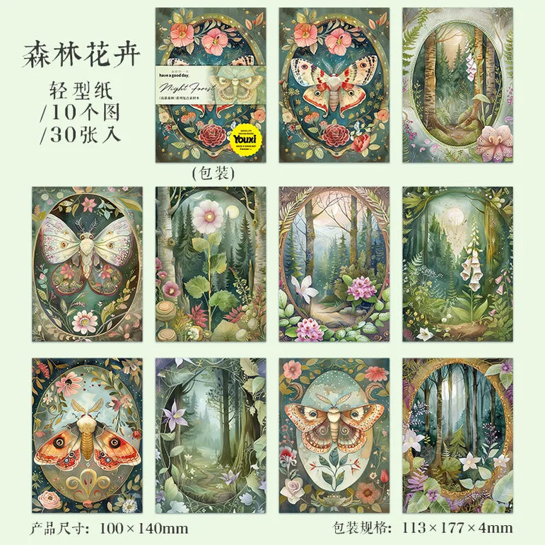 30pcs/lot Memo Pads Material Paper Night Forest Junk Journal Scrapbooking Cards Retro Background Decoration Paper