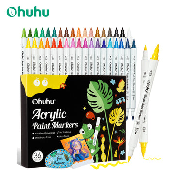 Ohuhu Acrylic Paint Markers Cotton Core 36 Colors Dual Tips Paint Pens High Opacity Acrylic Markers Waterproof Lightfast Drawing