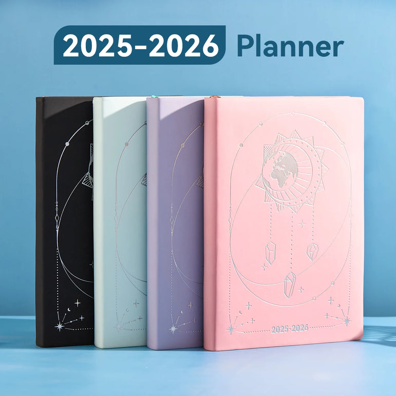 July 2025-June 2026 Planner Notebook English Agenda  A5 PU Leather Cover School Agenda Plan Weekly Monthly Diary Organizer