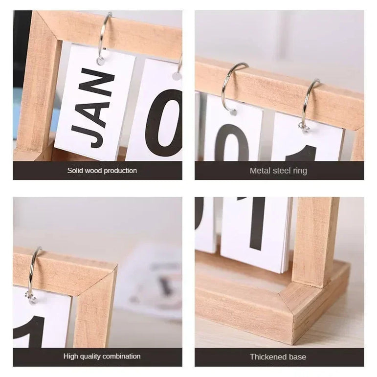 INS Nordic Style Wooden Perpetual Calendar Flip Month Date Display Desktop Schedule Daily Planner Office Home Decor Photo Props