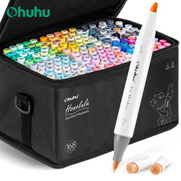Ohuhu Honolulu 168 Colors Marker Pen Set Alcohol Art Markers Refillable Dual Tips Sketching Drawing Manga School Art Supplies