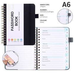 Spiral Password Keeper Book 56 Sheets Alphabetical Tabs Notebook PU Leather Cover Pen Holder Secure Internet Password Organizer