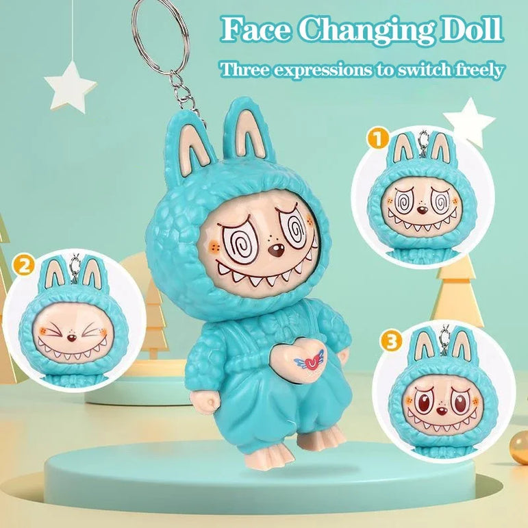 Press Face Changing Doll Toy Pendant Creative Cartoon Keychain Decompression Cute Face Changing Game Car Keychain Desktop Decor