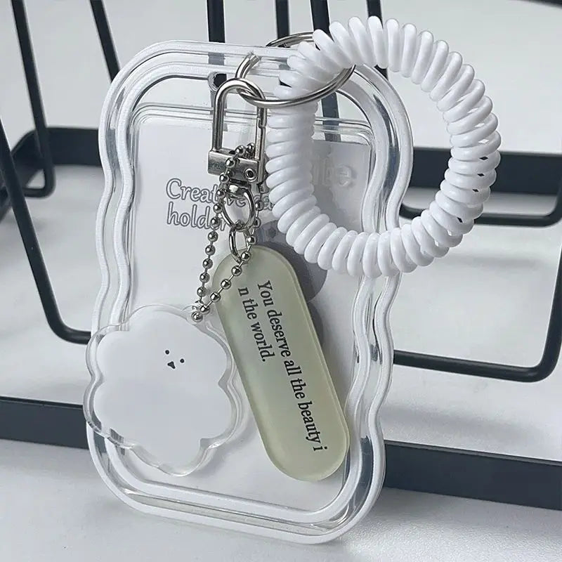 Transparent Card Holder Student Bus Campus Meal Card, 3-inch Polaroid Card Holder, Spring Pendant Keychain