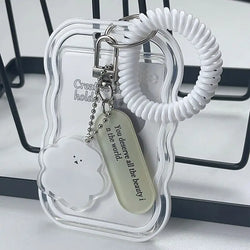 Transparent Card Holder Student Bus Campus Meal Card, 3-inch Polaroid Card Holder, Spring Pendant Keychain