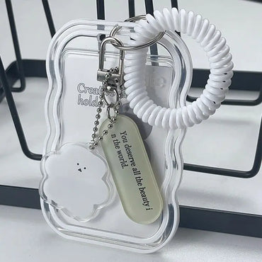 Transparent Card Holder Student Bus Campus Meal Card, 3-inch Polaroid Card Holder, Spring Pendant Keychain