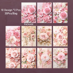 30pcs/pack Light Material Paper Dream Series Three-dimensional Simulation Flower Handbook Base Sticker