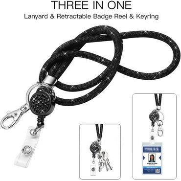 Retractable Rhinestone Lanyard Mobile Phone Case Hanging Neck Sling ID Card Holder Universal Keychain Office School Supplies