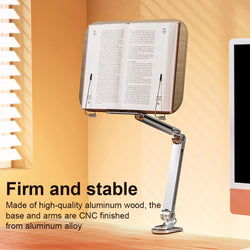 Book Stand for Reading Adjustable with 360° Rotating Base with Elastic Page Clip for Recipe Cookbooks Magazines Tablets Laptops