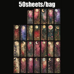 50pcs/bag moon phase theme stamping material book moon earth planet landscape material paper DIY handbook decoration cardstock