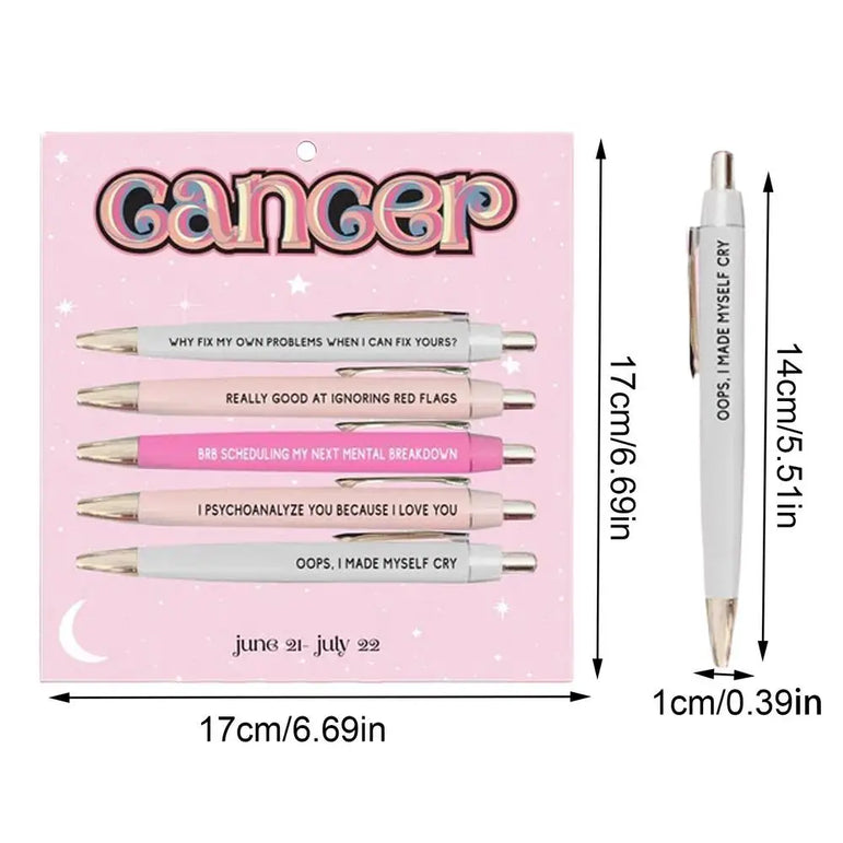 Funny Adult Pens Retractable Ballpoint Pen 5pcs Cute Constellation Pattern Pen Set Stationery Supplies For Homes Classrooms