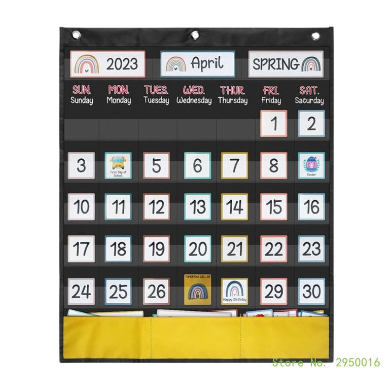 Calendar Pocket Chart for Kindergarten School Classroom with 89 Cards Monthly Calendar Pocket Chart for Kids Learning