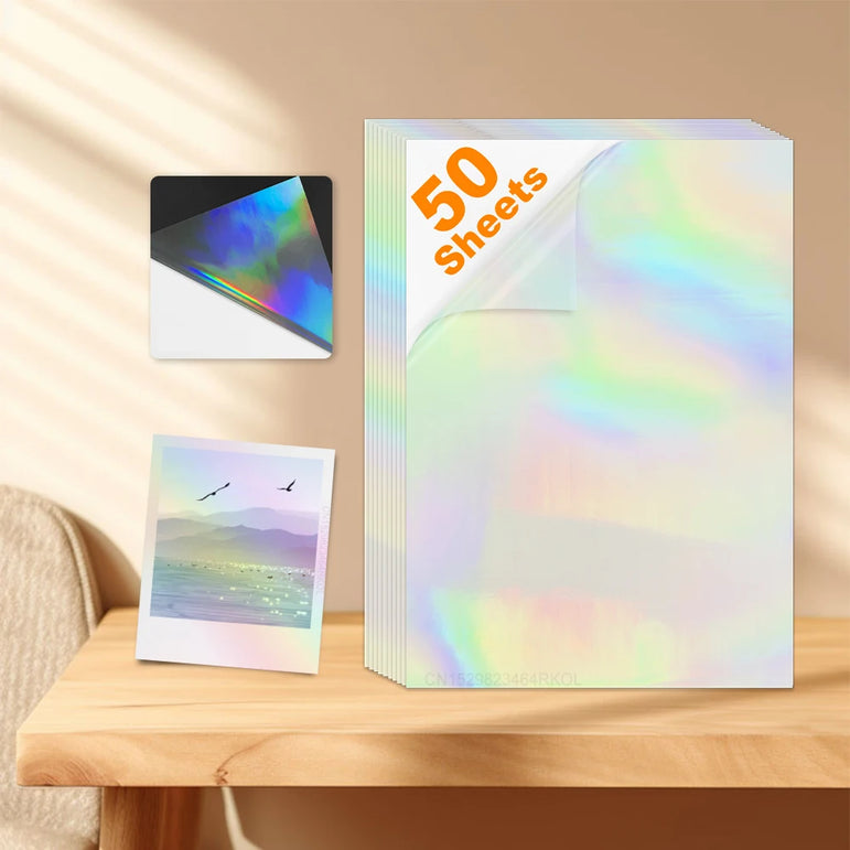 50 Sheets Glitter Cold Lminated Film Overlay Photo Paper Card DIY A4 Size Cold Laminating Sheet Waterproof Transparent Paper
