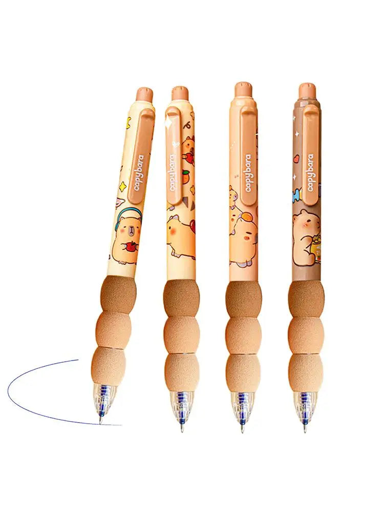 4Pcs Cute Cartoon Capybara Retractable Erasable Pens Cute Capybara Pens Nibs Blue Ink Writing Supplies Aesthetic Stationery