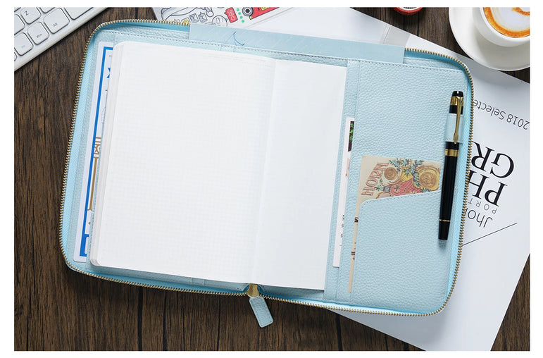 Moterm Genuine Pebbled Grain Leather A5 Zip Cover with Top Pocket Cowhide Planner Zipper Notebook Organizer Agenda Journal Diary