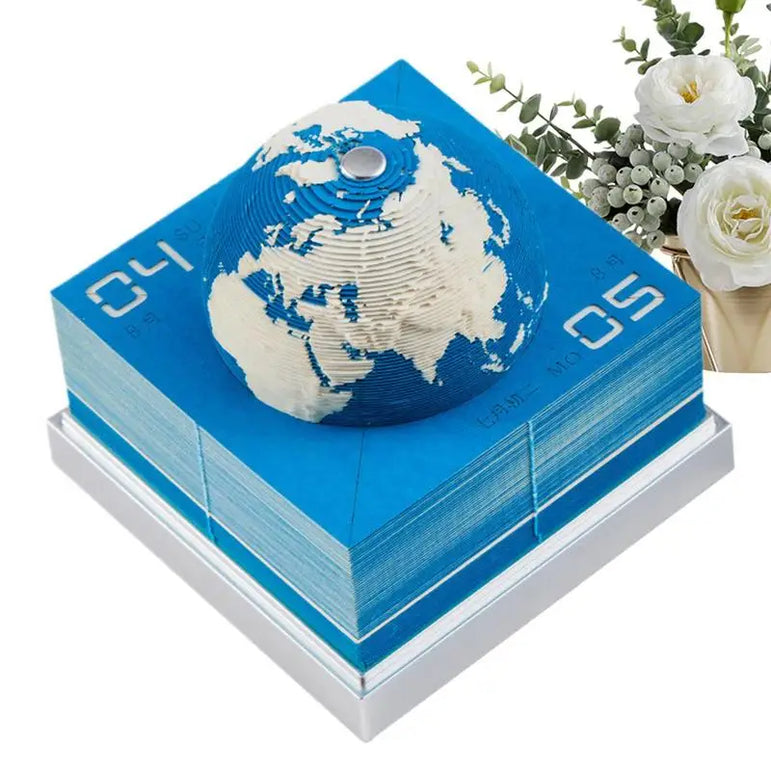 3D Earth Memo Pad Calendar 2025 Tear Away Calendar Desk Calendar Time Piece Sticky Notes Calendar Paper Carving Art Decor