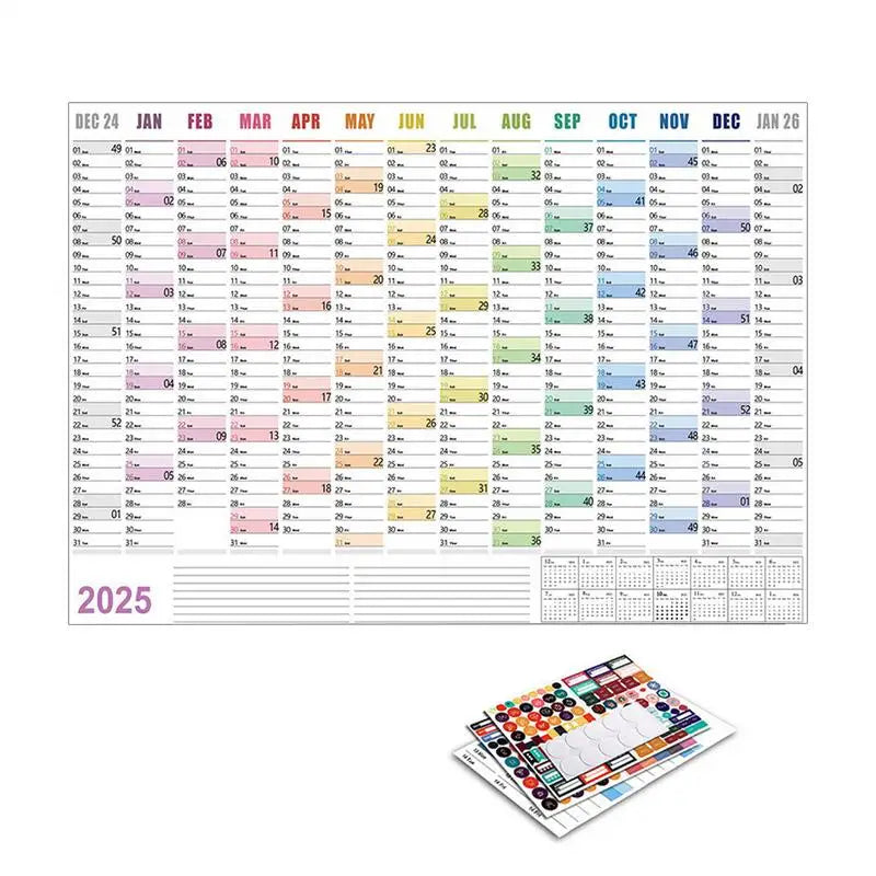 2025 Wall Calendar Full Year Large Size Paper With Kawaii Sticker Tape Yearly Weekly Planner Target List Home Office Supplies