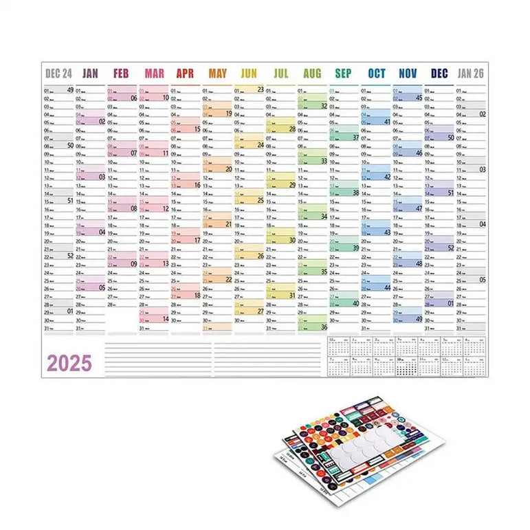 2025 Wall Calendar Full Year Large Size Paper With Kawaii Sticker Tape Yearly Weekly Planner Target List Home Office Supplies