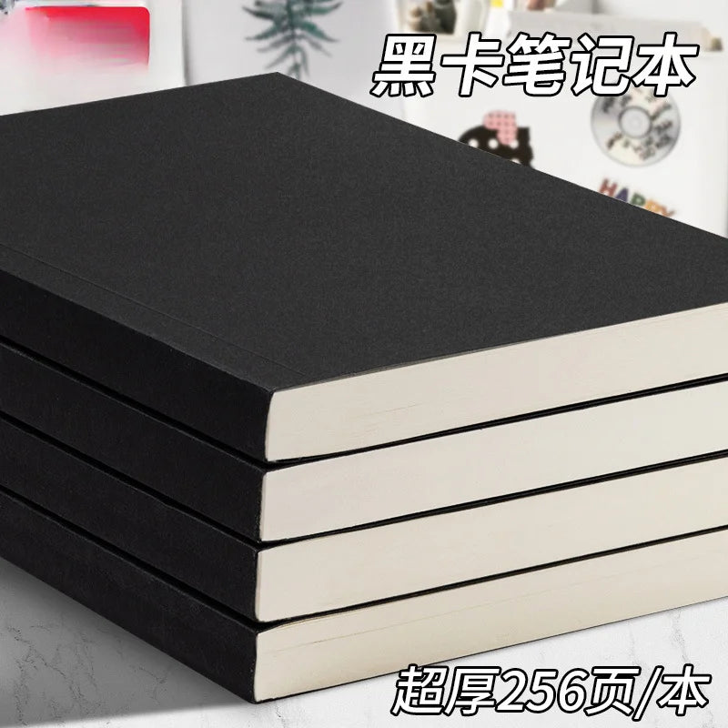 128 Sheets 256 Page Number  Black Card  Notebook Notepad Student Square Blank Drawing Notebook