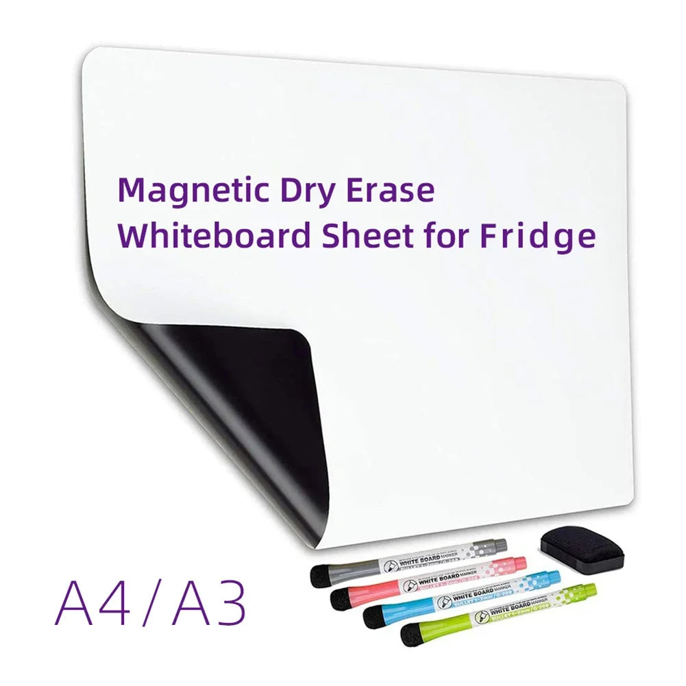A4/A3 Magnetic Whiteboard Dry Erase White Board Markers Office Home Erasable Flexible Refrigerator Magnet Memo Message Board