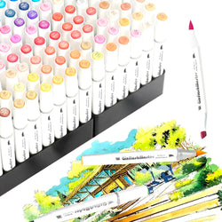 Ginflash Soft brush & Chisel Art Markers Brush Pen Sketch Alcohol Based Markers Dual Head Manga Drawing Art Supplies