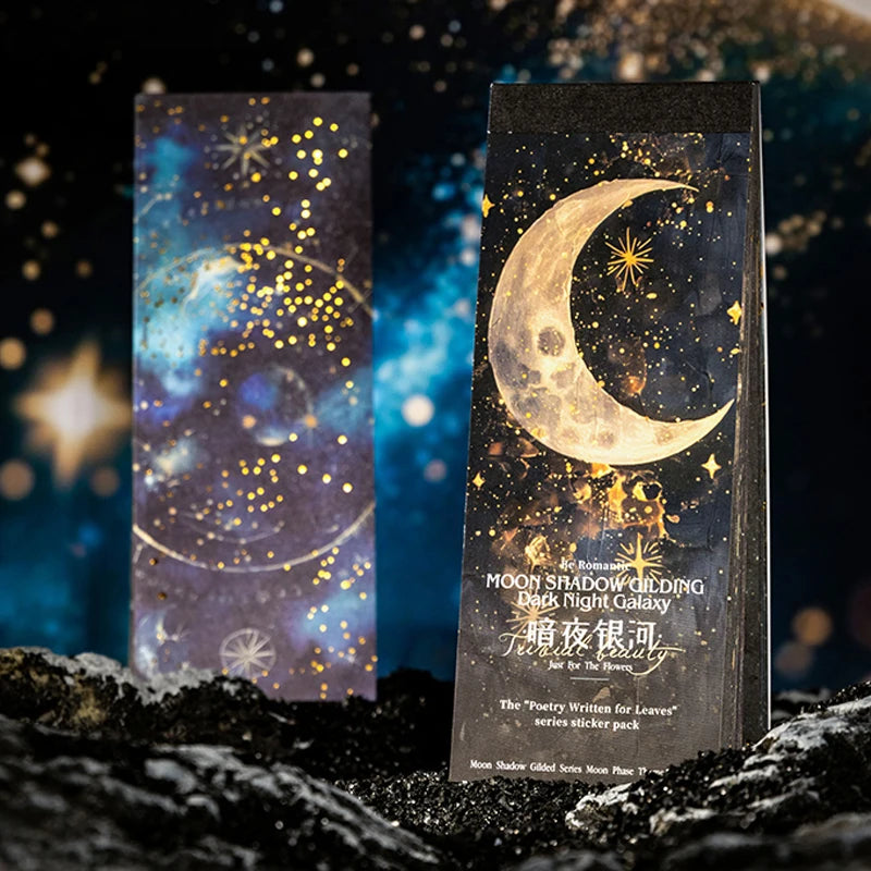 50pcs/bag moon phase theme stamping material book moon earth planet landscape material paper DIY handbook decoration cardstock