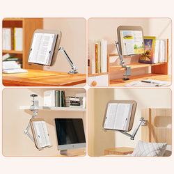 Book Stand for Reading Adjustable with 360° Rotating Base with Elastic Page Clip for Recipe Cookbooks Magazines Tablets Laptops